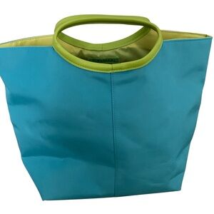Kaufmann’s vintage cosmetic travel bag vacation resort makeup tote blue green